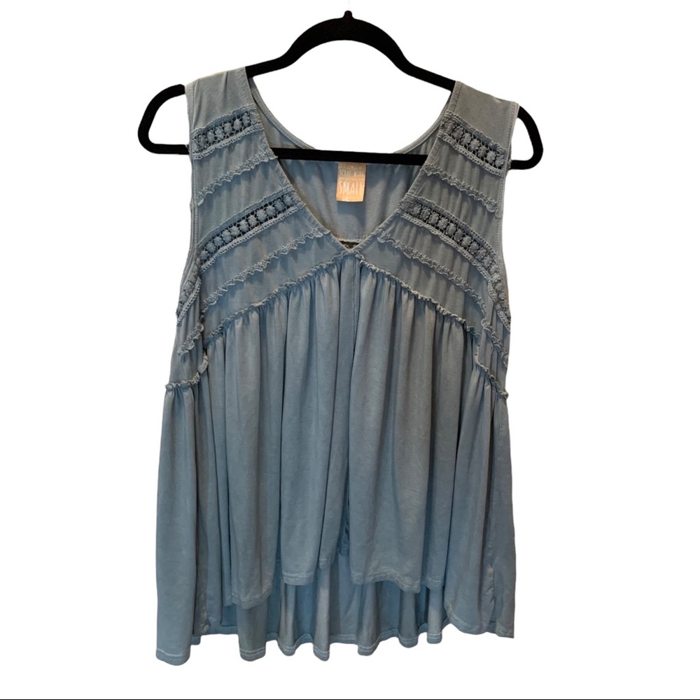 Flowy Boho Gypsy Sage Crocheted High-Low Sleeveless Blouse Top